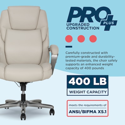 La-Z-Boy Niall AIR Lumbar Pro+ Ergonomic Vegan Leather Executive Big & Tall Chair, 400 lb. Capacity, Beige (60114-BGE)