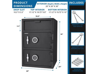 Barska Dual-Compartment Steel Depository Safe with Keypad Lock, 1.6/2 cu. ft., Black (AX13312)