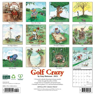 2025 Willow Creek Golf Crazy Cartoon 12 x 12 Monthly Wall Calendar (43141)