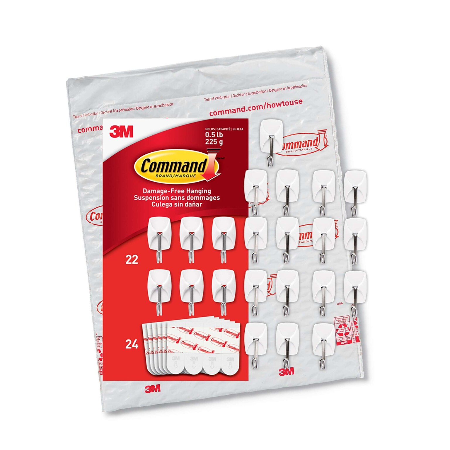 Command Small Wire Hooks, 0.5 lb., White, 22/Pack (17067-22NA)