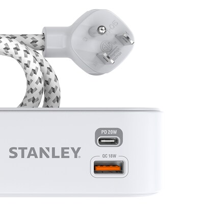 STANLEY SurgeMax 2-Outlet Surge Protector Power Strip with 2-USB Ports & Braided Fabric Cord, 6-ft., 300 Joules, White (33254)