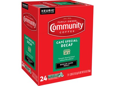 Community Coffee Cafe Special Decaf Keurig K-Cup Pod, Medium Dark Roast, 24/Box (5000374327)