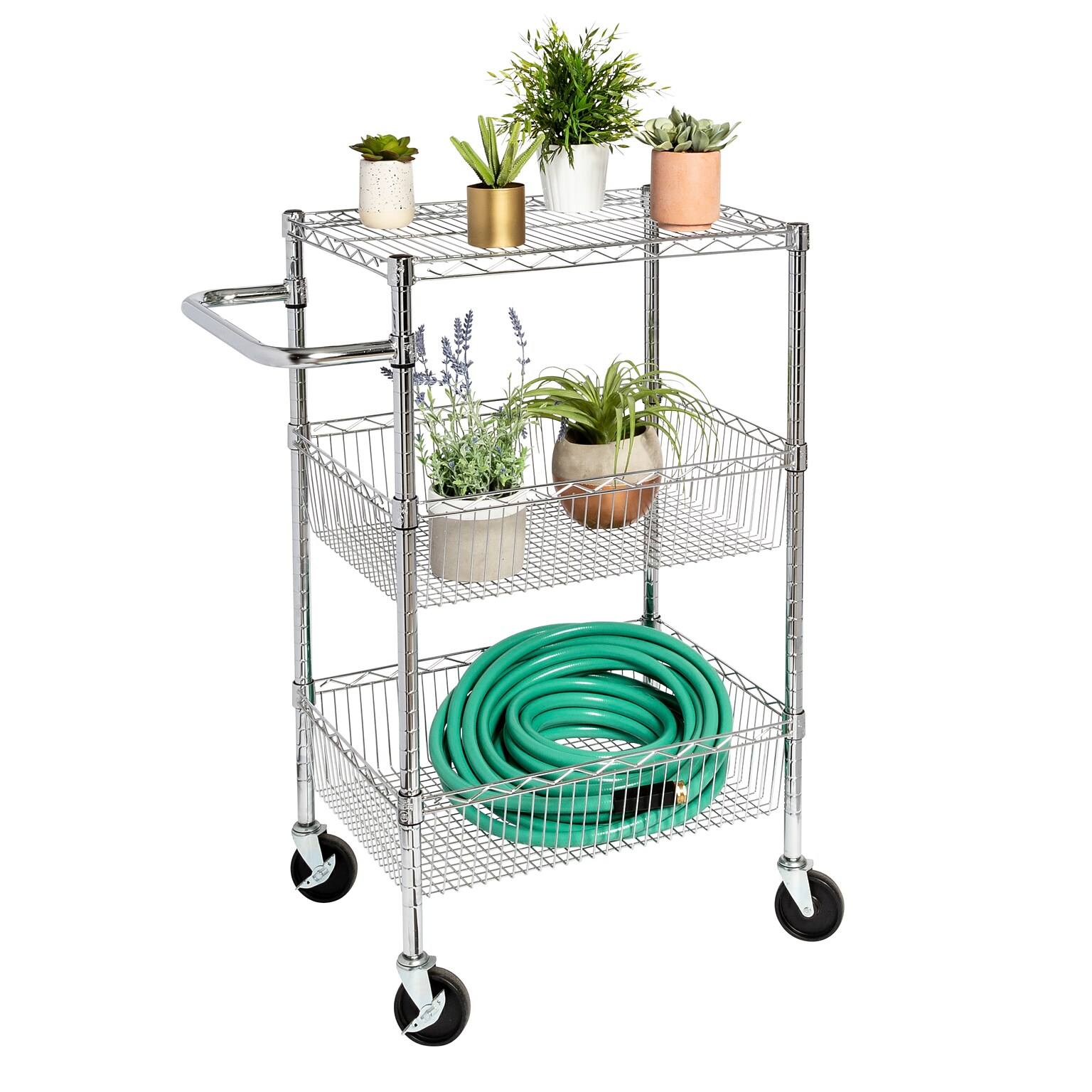 Honey-Can-Do 3 Shelf Storage Cart, 24W, Chrome (CRT-01451)