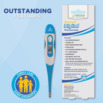 Veridian Healthcare Digital Oral Thermometer, Blue (08-355)