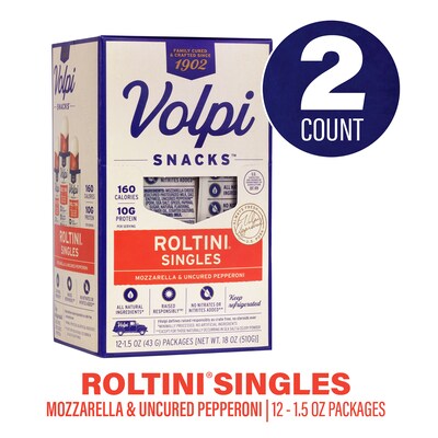 Volpi Roltini Singles, Uncured Pepperoni & Mozzarella, 1.5 oz, 24/Pack (220-02486)