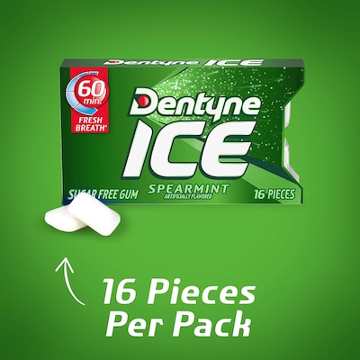 Dentyne Ice Sugar Free Spearmint Gum, 9 Packs/Box (VAM05114)