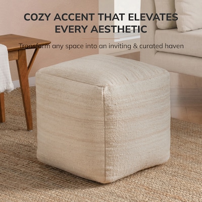 Anji Mountain Mojave Ivory Fabric Square Pouf Ottoman (AMBPF186-1818)