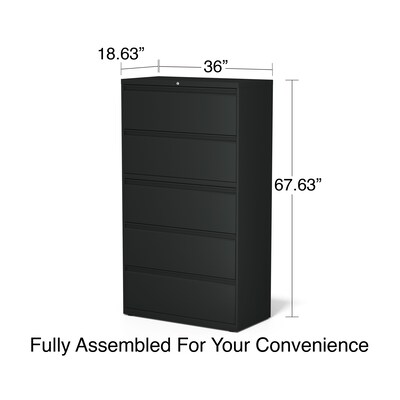 Quill Brand® HL8000 Commercial 5-Drawer Lateral File Cabinet, Locking, Letter/Legal, Black, 36"W (21754D)