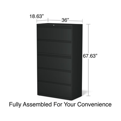 Quill Brand® HL8000 Commercial 5-Drawer Lateral File Cabinet, Locking, Letter/Legal, Black, 36"W (21754D)