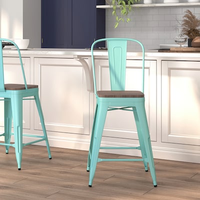 Flash Furniture Carly Contemporary Metal Vertical Back Counter Height Stool, Mint Green (ET353424MINTW)