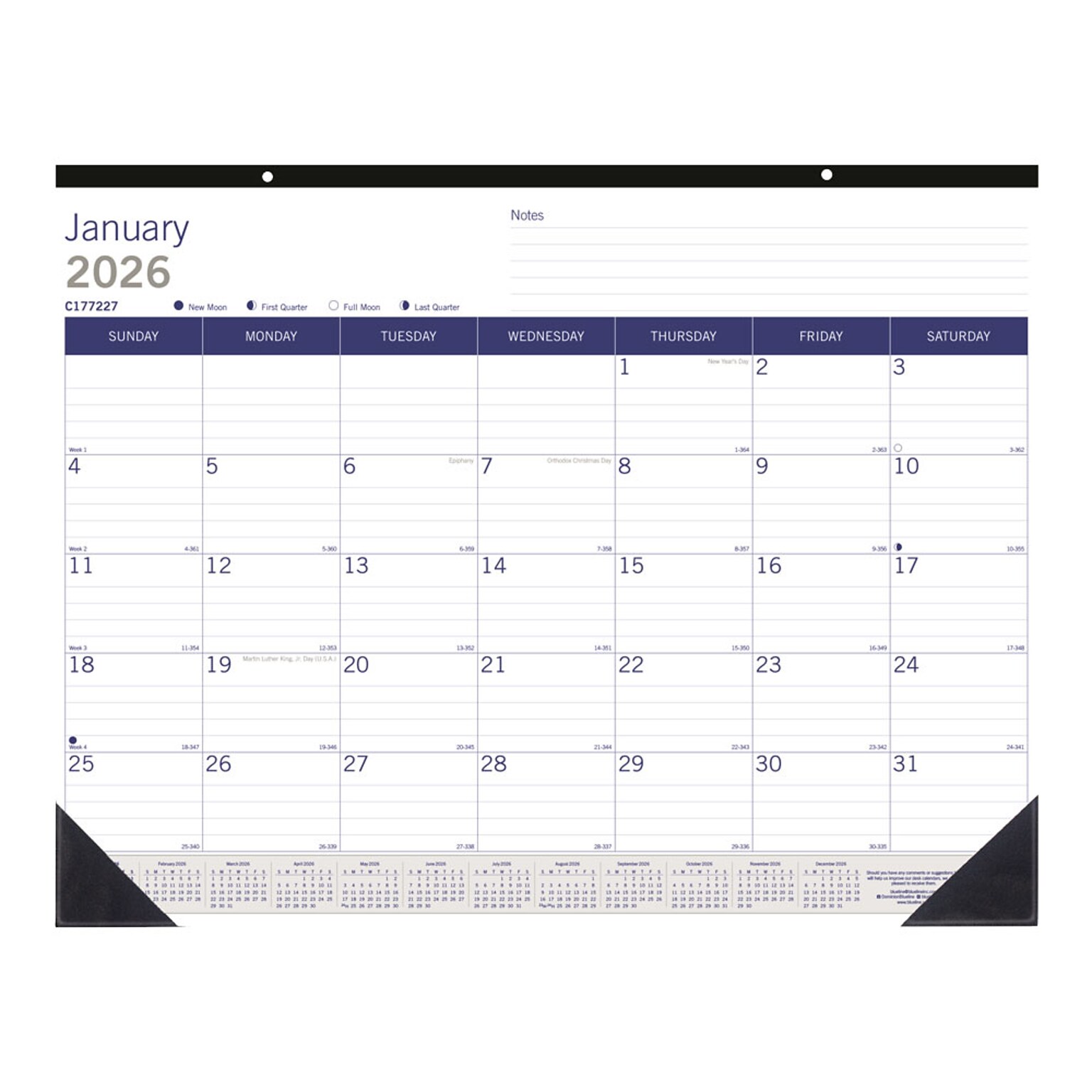 2026 Blueline DuraGlobe Bamboo Fiber 22 x 17 Monthly Desk Pad Calendar, Blue/White (C177227)
