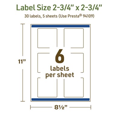 Avery Dissolvable Square Multipurpose Labels, 2.75" x 2.75", Off-white, 30/Pack (94109)