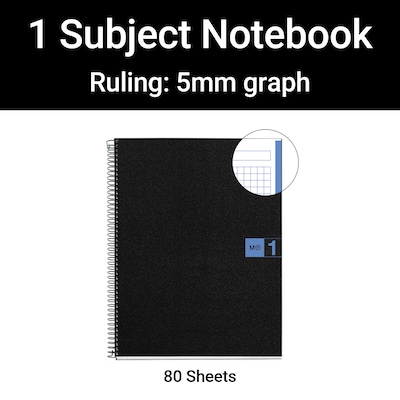 Miquelrius 1-Subject Notebook, 8.5" x 11", Graph-Ruled, 80 Sheets, Black/Blue, 10/Carton (49423CS)