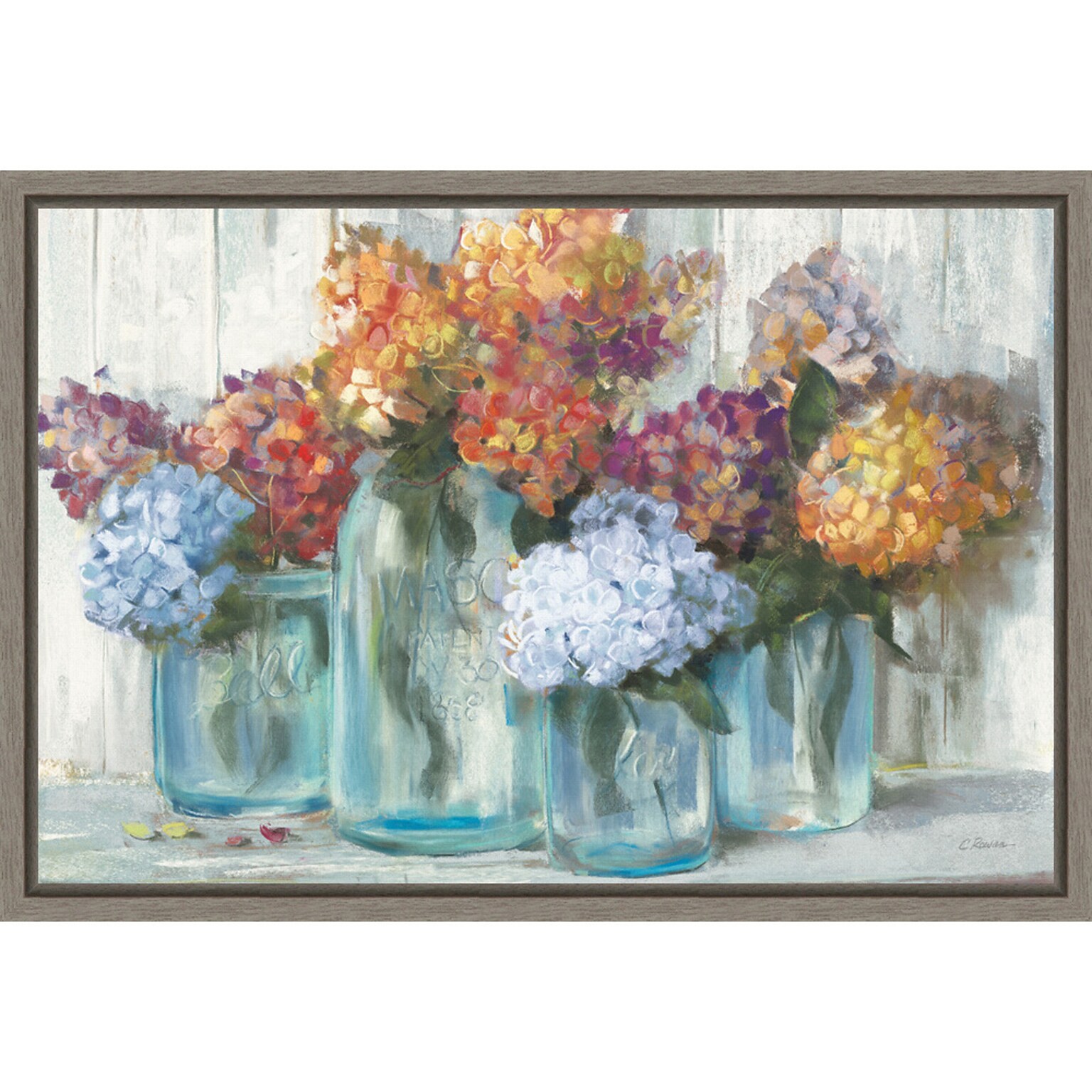 Amanti Art Fall Hydrangeas in Glass Jar Crop by Carol Rowan Framed Canvas Wall Art Print, 23 x 16 (A42674676308)