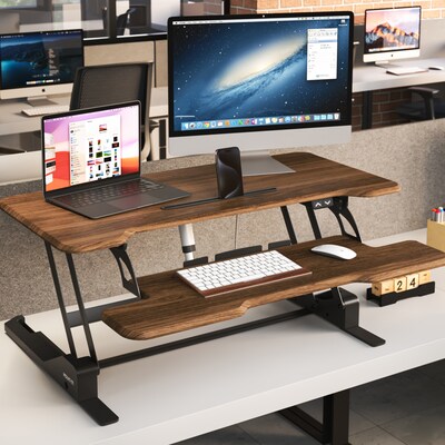Mount-It! 38"W Electric Rectangular Adjustable Standing Desk Converter, Dark Walnut (MI-8011)