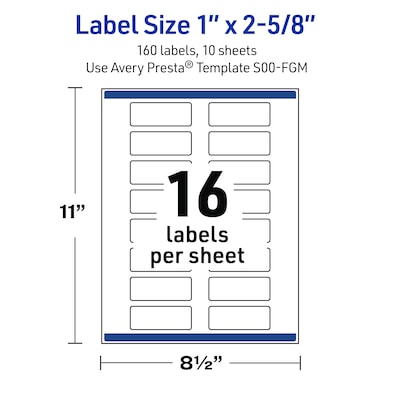 Avery Rectangle Multipurpose Labels, 1" x 2-5/8", White, 160/Pack (19479370486)