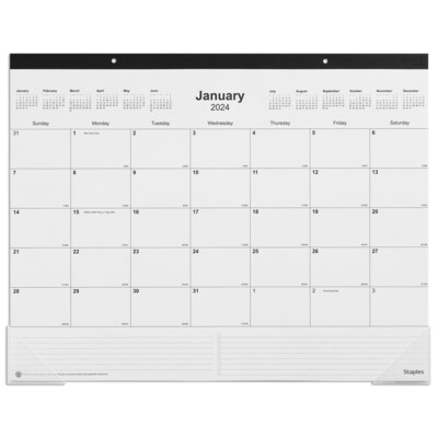 2024 Staples 22" x 17" Desk Pad Calendar, Unlined, Black/White (ST58448-24)