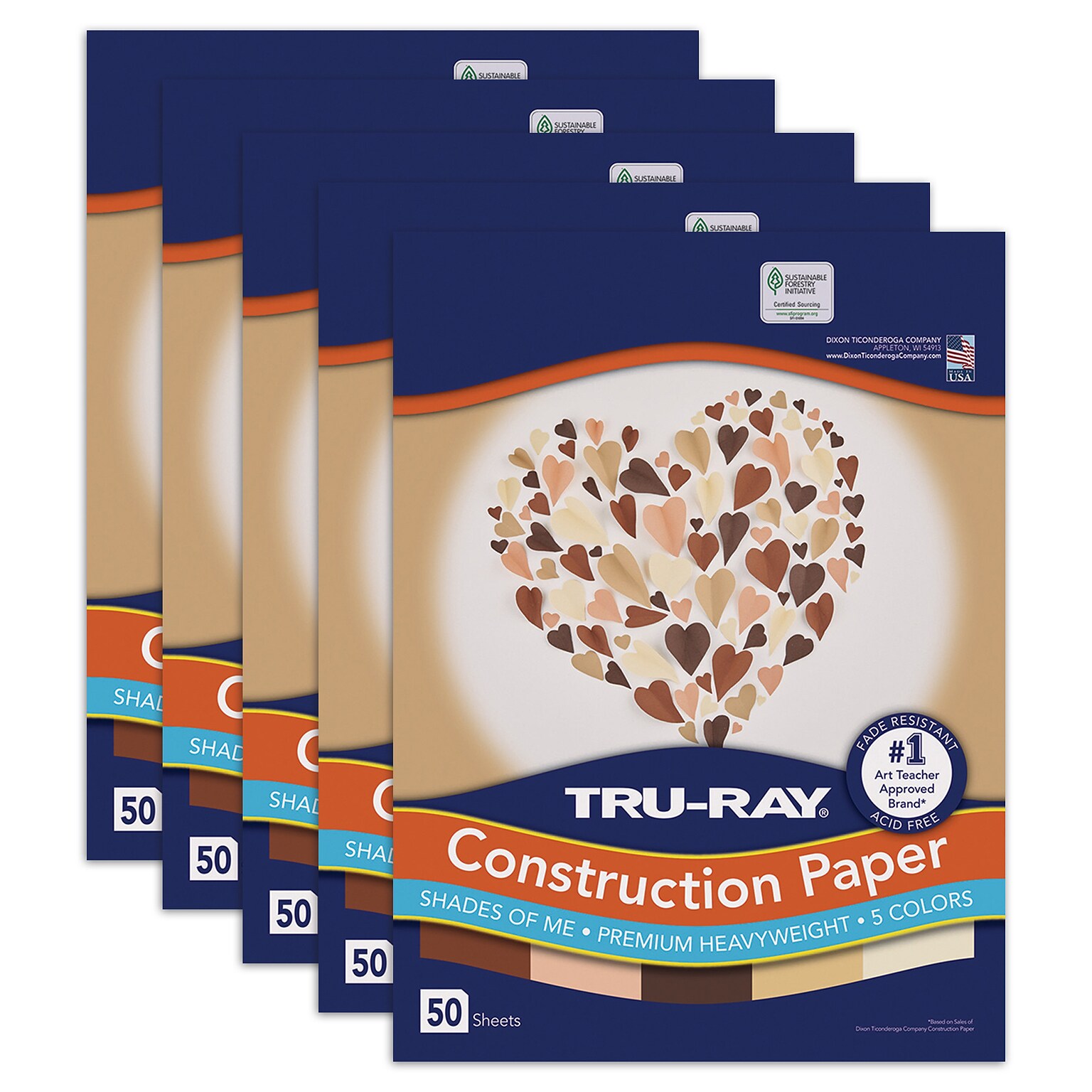 Tru-Ray Shades of Me 9 x 12 Construction Paper, Assorted Colors, 50 Sheets/Pack, 5 Packs/Bundle (PAC102949-5)