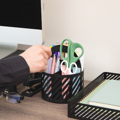 Mind Reader 4-Compartment Rotating Metal Desk Organizer, Black (MOSBASK-BLK)