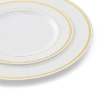 Round Elama Plastic Dinnerware Set, White/Gold, 350 Piece (935123348M)