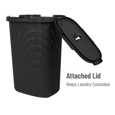 Mind Reader 15.8 Gallon Hamper with Lid, Plastic, Black, 3/Pack (3PK60HAMP-BLK)
