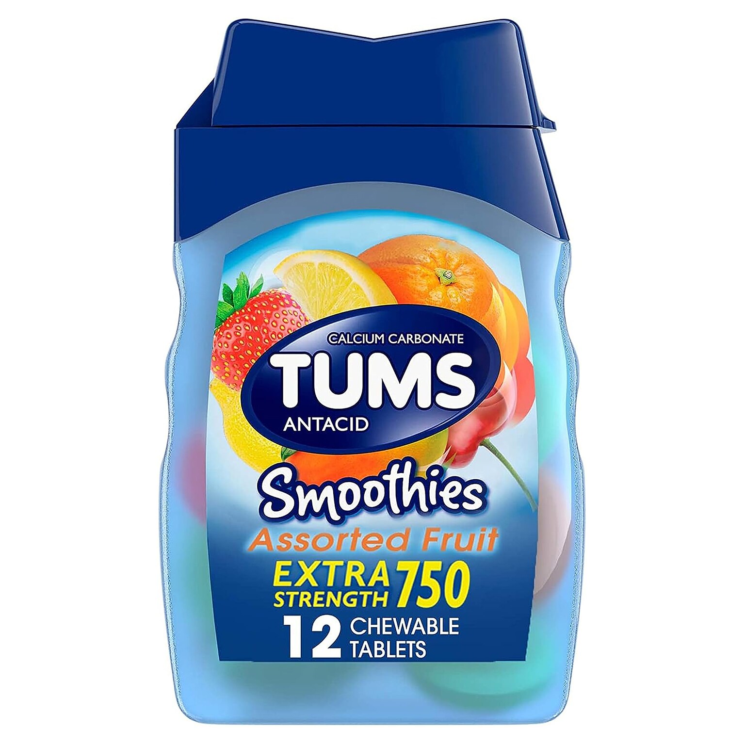 TUMS Extra Strength Smoothie Assorted Fruit Chewable Tablets, 12/Bottle (74060)