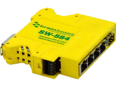 Brainboxes Industrial 4-Port Gigabit Ethernet Unmanaged Switch, Yellow (SW-584)