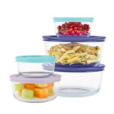 Pyrex Simply Store 10pc Glass Storage Set w/Asst Color Lids