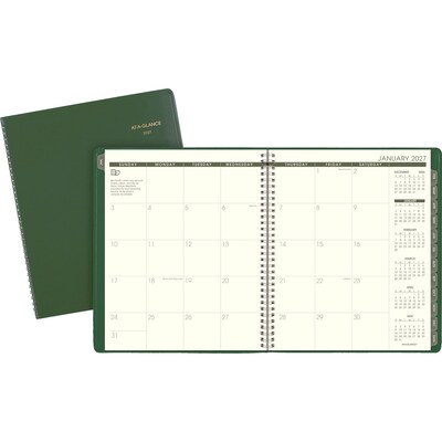 2027 AT-A-GLANCE Recycled 9 x 11 Monthly Planner, Faux Leather Cover, Green (70-270G-60-27)
