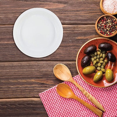 JAM Paper 7" Plastic Plates, White, 80/Pack (7255320690g)