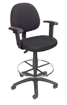 Boss® Drafting Stool w/ Adjustable Arms and Footring; Black