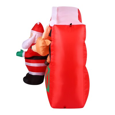 Fraser Hill Farm 4' Pre-Lit Inflatable Santa in Reindeer Stable (FHFRDRSTBLE041-L)