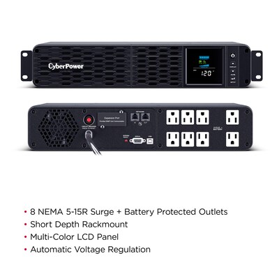 Cyberpower PFC Sinewave 1500VA 2U UPS, 8 Outlet, Black (CP1500PFCRM2U)