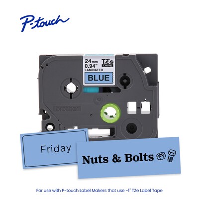 Brother P-touch Laminated Label Tape, 1" x 26.2', Black on Blue (TZe551)