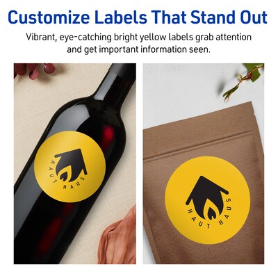 Avery Laser/Inkjet Round Multipurpose Labels, 3.5" Dia., Bright Yellow, 160/Pack (94514)