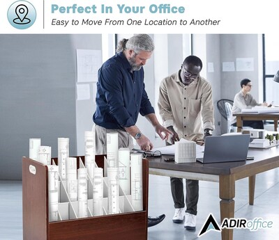 AdirOffice 21-Slot Mobile Roll File, 28.5"H x 30"W x 15.75"D, Mahogany, 2/Pack (625-MA-2PK)