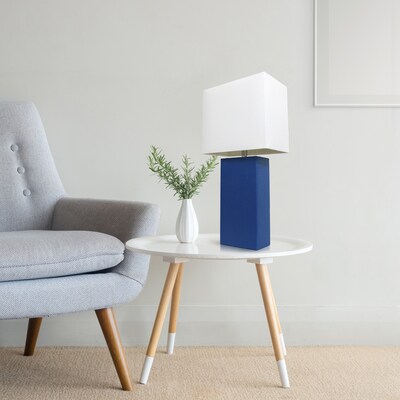 Lalia Home Lexington 21" Leather Base Modern Home Décor Bedside Table Lamp, White Rectangular Fabric Shade, Blue (LHT-3008-BL)