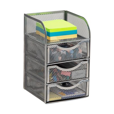 Mind Reader 4-Compartment Metal Desk Organizer, Silver (MESHMINI-SIL)