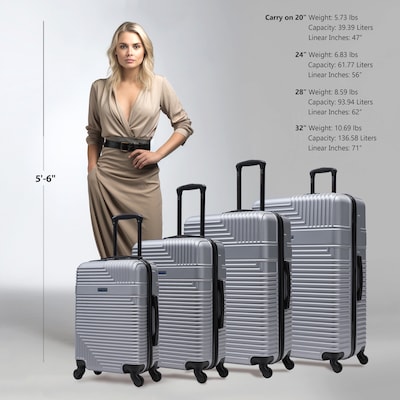 InUSA Resilience 4-Piece Hardside Spinner Luggage Set, TSA Checkpoint Friendly, Silver (IURESSMLXL-SIL)