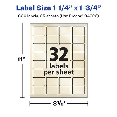Avery Pearlized Ivory Rectangle Multipurpose Labels, 1.25" x 1.75", Ivory, 800/Pack (94226)