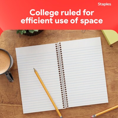 Staples 1-Subject Notebooks, 5" x 7.75", College Ruled, 80 Sheets, Assorted Colors, 3/Pack (ST11670C)