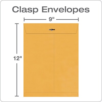 Quality Park Clasp & Moistenable Glue Catalog Envelopes, 9" x 12", Brown Kraft, 100/Box (QUA37890)