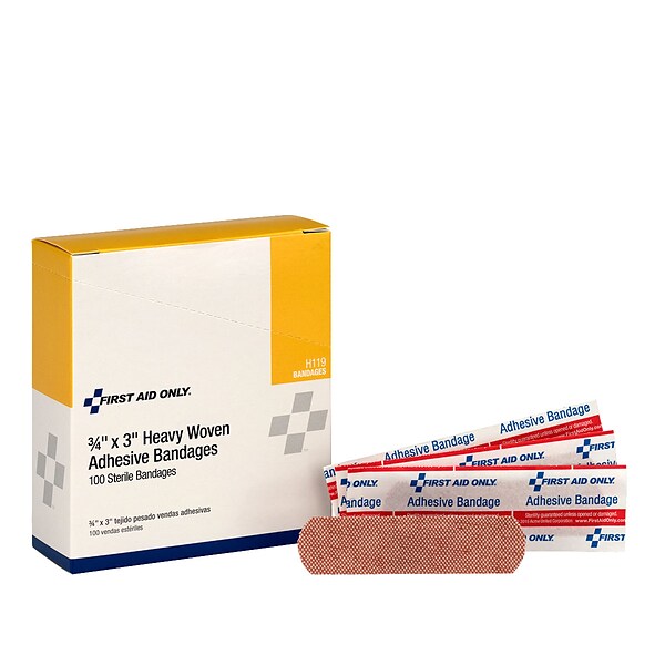First Aid Only 0.75W x 3L Heavy Woven Bandages, 100/Box (H119)