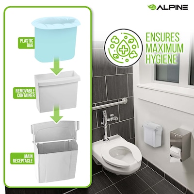 Alpine Industries Plastic Sanitary Napkin Disposal Receptacle, 10"x 5", White (451-WHI-MK)