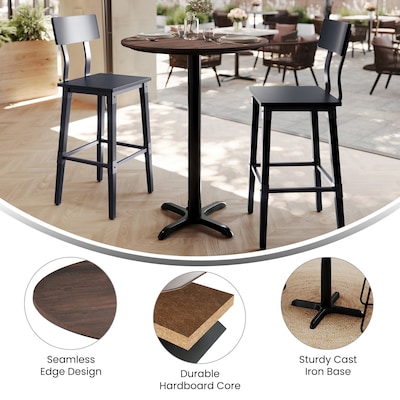 Flash Furniture Acadia 31.25" Round Wooden Dining Table with X-Base, Dark Brown/Black Base (STRD31WBRT2222B)