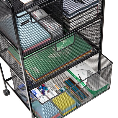Mind Reader 4-Drawer Multipurpose Utility Cart with Wheels, Metal, Black (4DRMESH-BLK)