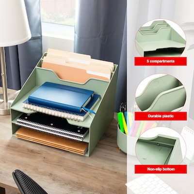 Staples 5-Compartment Plastic Desktop Organizer, Sage Green (ST63875)