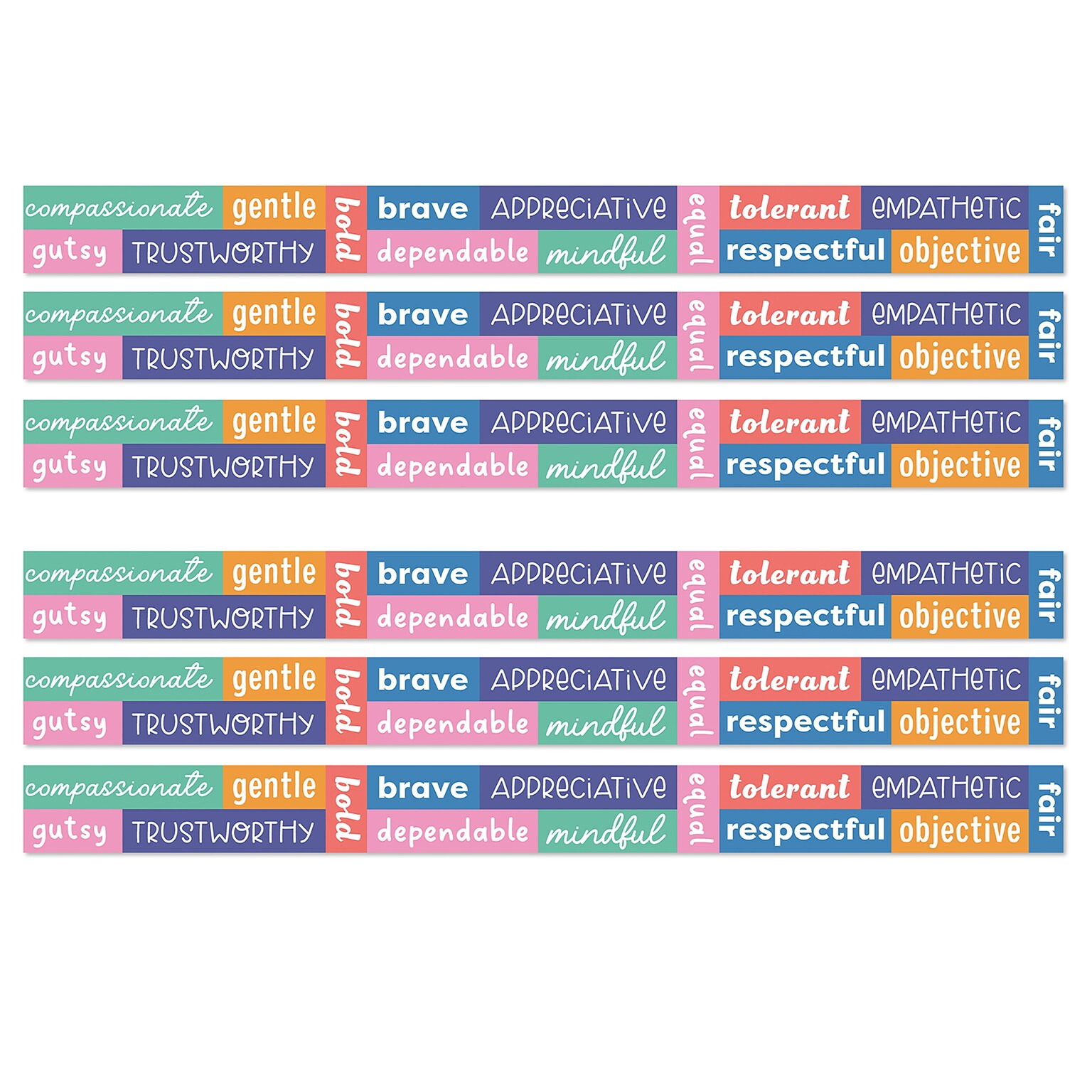 Carson Dellosa Education We Stick Together Straight Bulletin Board Borders, 3 x 3, Positive Words, 6/Bundle (CD-108520-6)