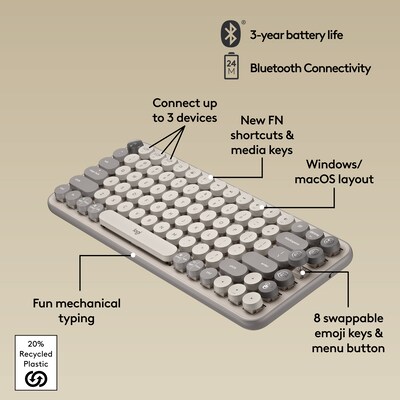 Logitech POP Keys Wireless Mechanical Keyboard, Mist (920-011232)
