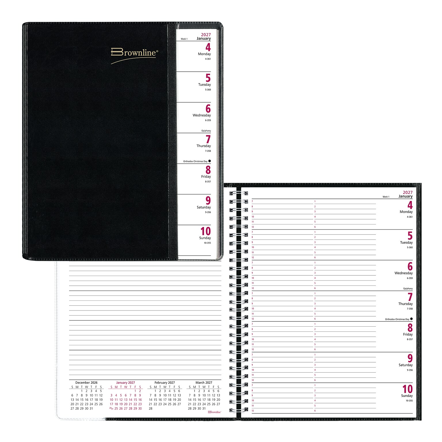 2027 Brownline Pre-Vu 11 x 8.5 Weekly Appointment Book, Black (CB925.BLK-27)